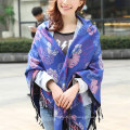 Quality assurance women fashion shawl warm jacquard acrylic flowers Winter pashmina scarf with tassel